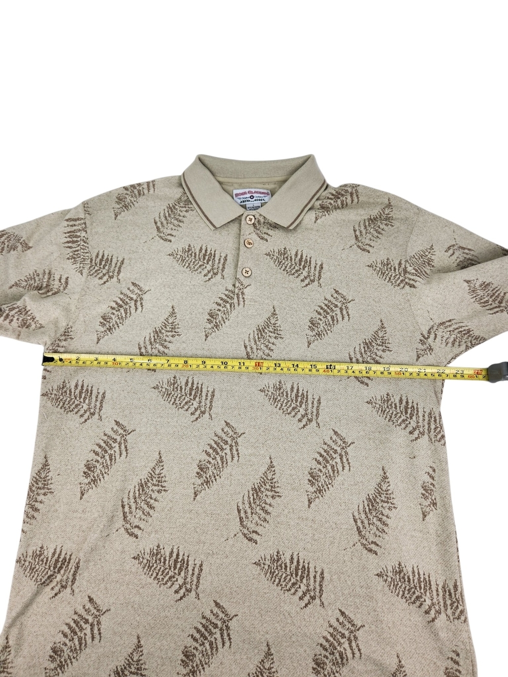 Vintage Boca Classics Knit Polo Shirt Large Beige Fern Leaf Print Resort Casual - Picture 11 of 12